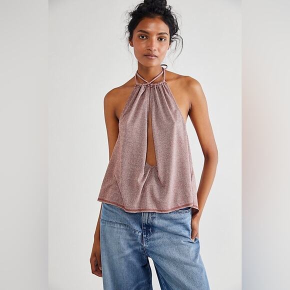 FREE PEOPLE Wanna Dance Convertible Top Pink Copper Rose Gold Size Small - Picture 9 of 9